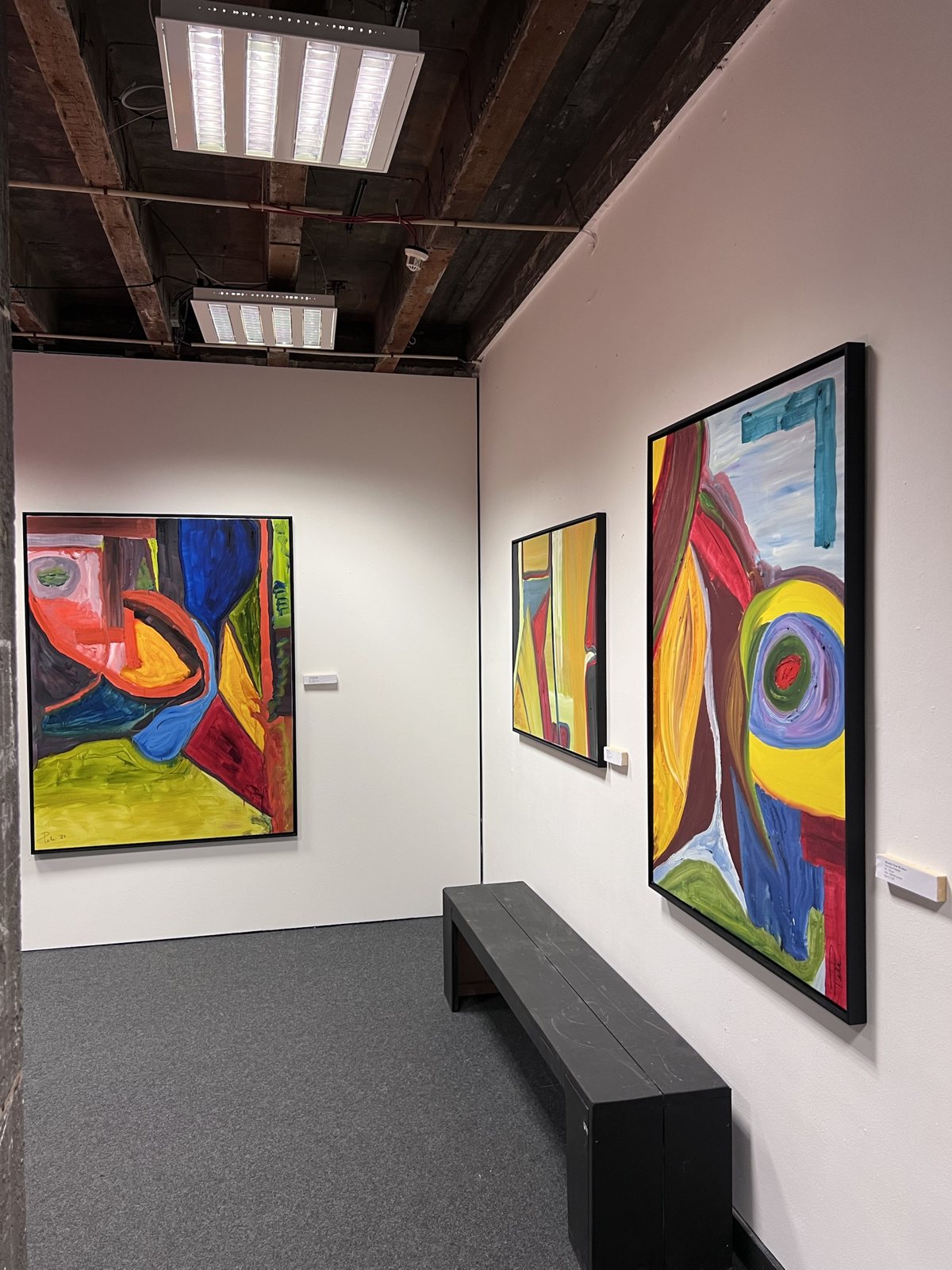Large colourful abstract paintings by Peter Peleman in the gallery